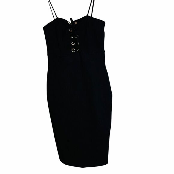 NWOT ANGL Style Rack Black Tie Front Bodycon Dress Small - Picture 1 of 6